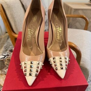 Valentino Tan Cream Studded Stiletto Heels